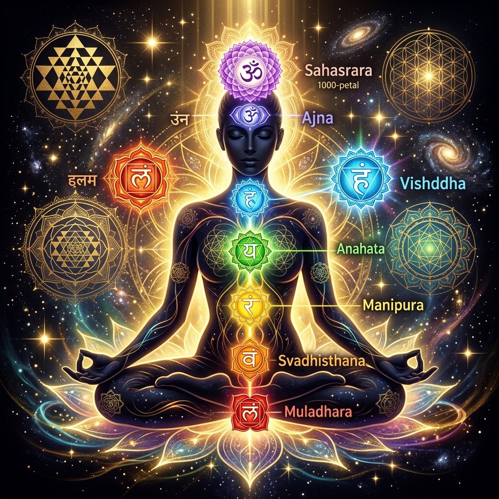 The 7 chakras of the human body - complete illustration